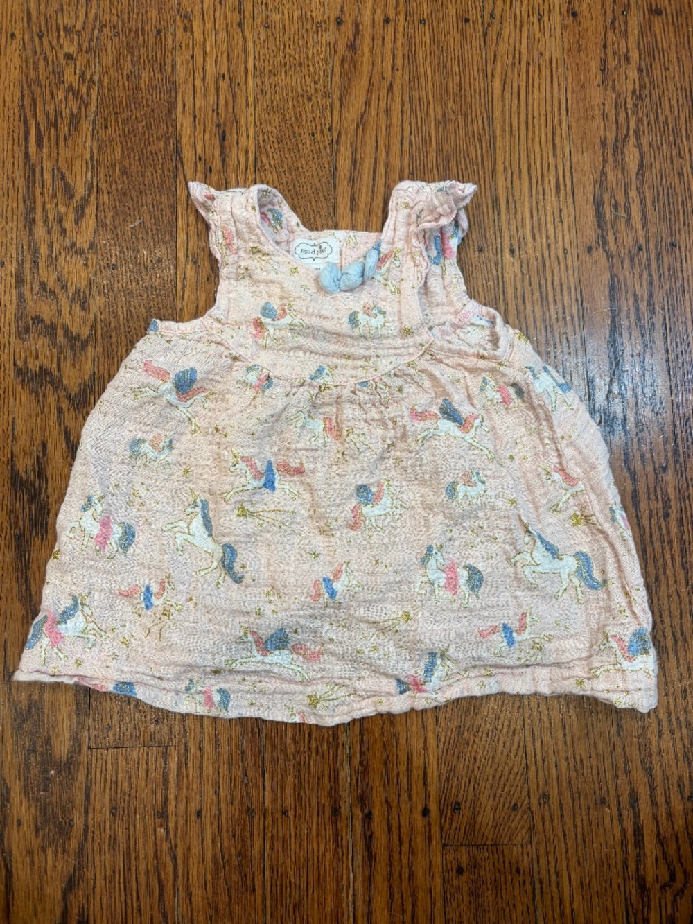 Mud Pie Baby Girl Unicorn Print Muslin Bubble Dress Light Pink 6-9 Months Cotton